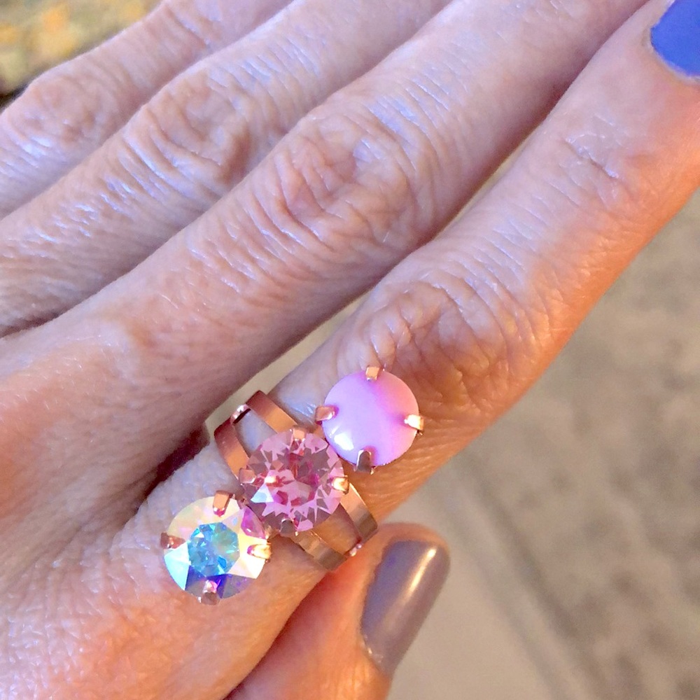 Aurora Borealis, Rose + Pink Rose Gold Crystal Statement Ring - Picture 4 of 7